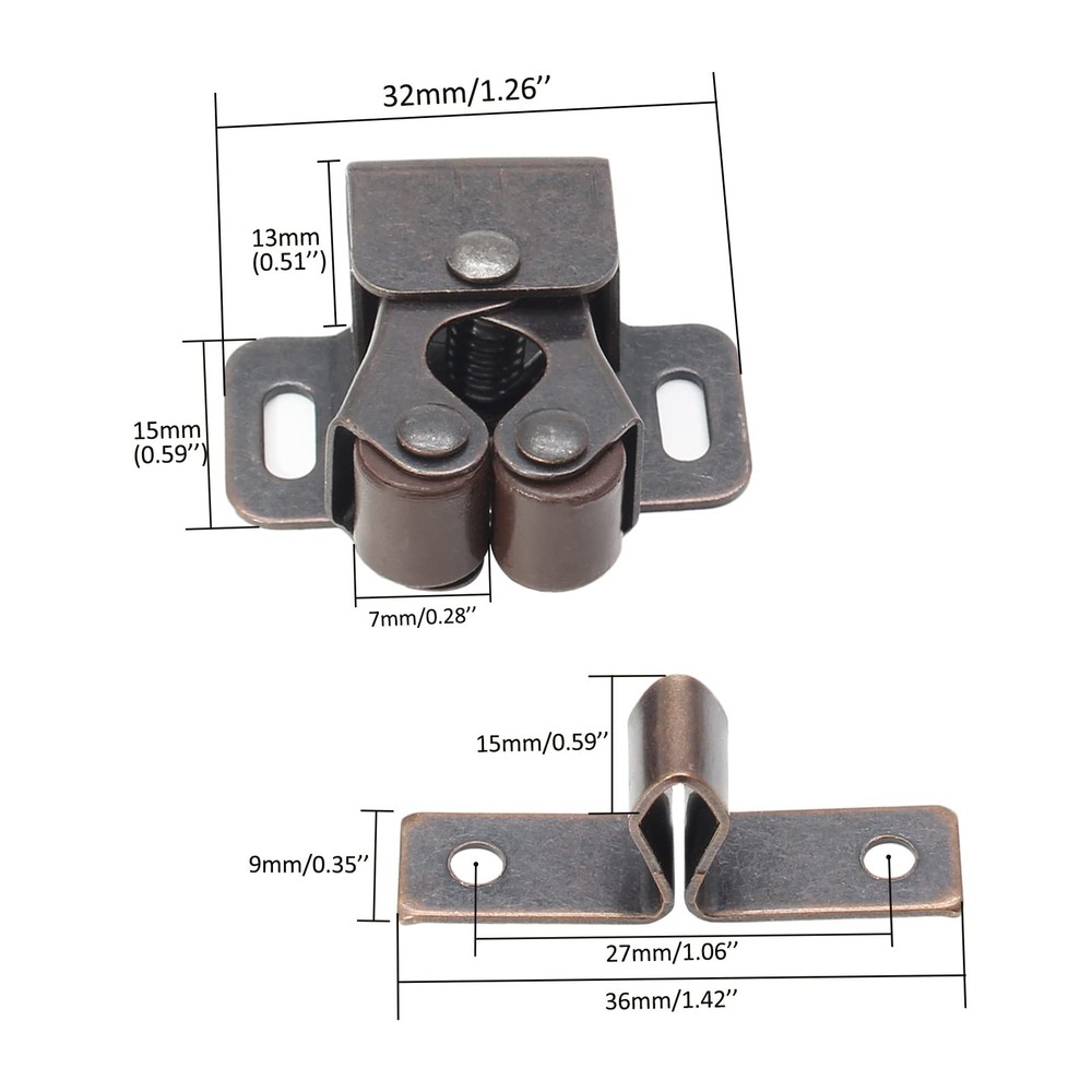 10 Pack Double Roller Catch Cabinet Latches with Spear Strike for Cupboard Cl...