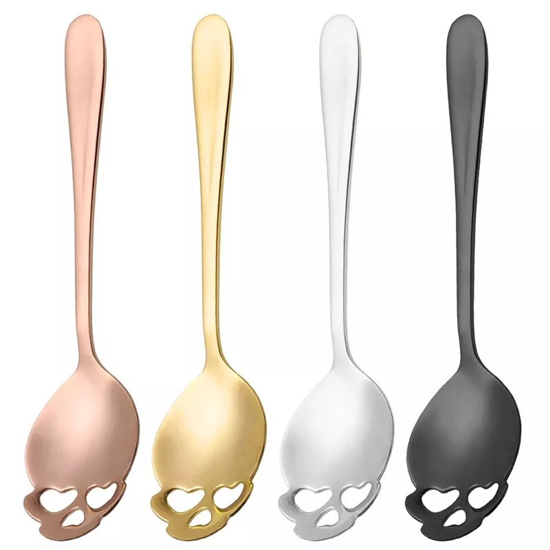 Skull Head Coffee Spoon Original Silverware Kitchen Utensil Lot 4Pcs