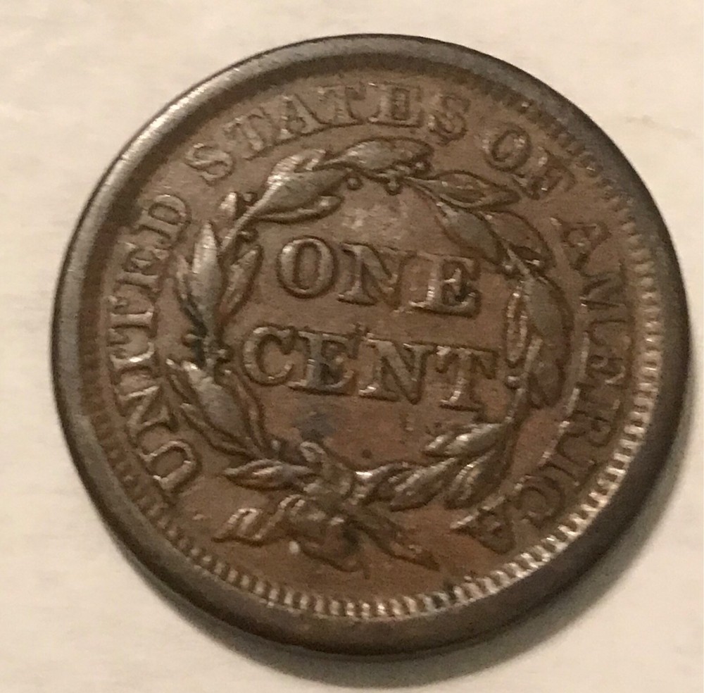 1855 Knob on ear large cent , brown XF