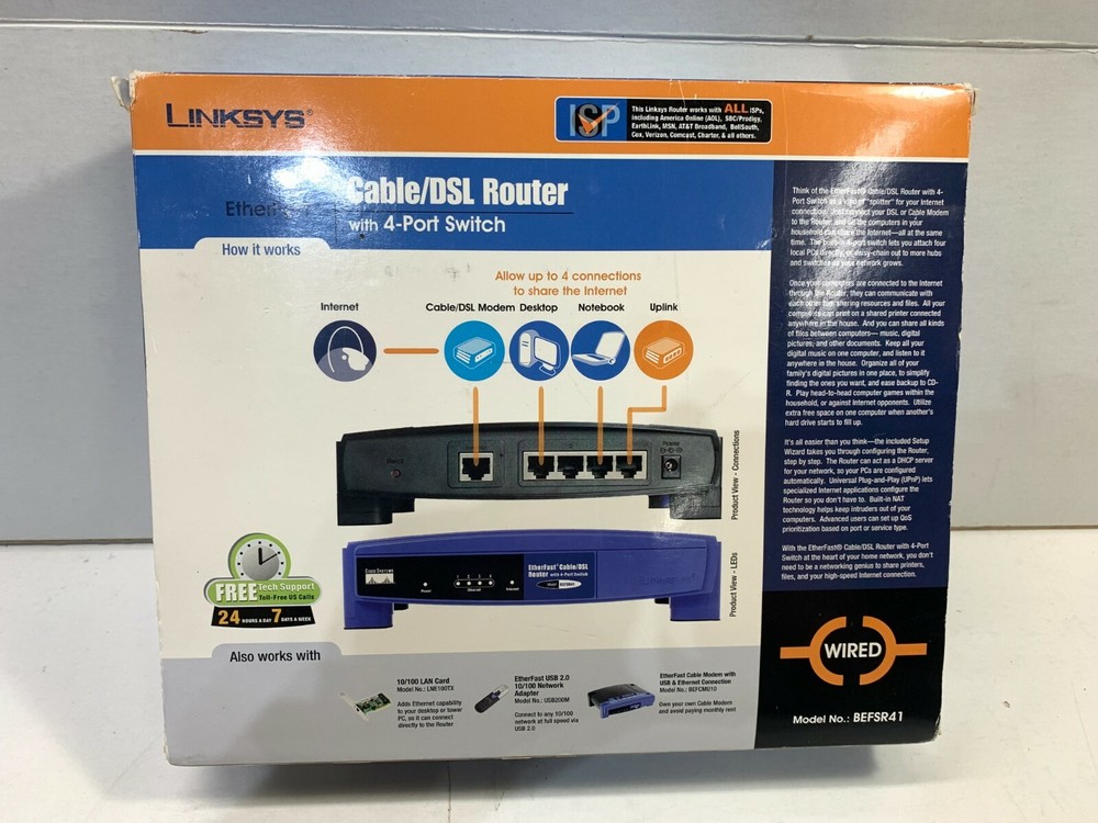 Linksys Etherfast Cable DSL router switch 4 ports BEFSR41 NEW