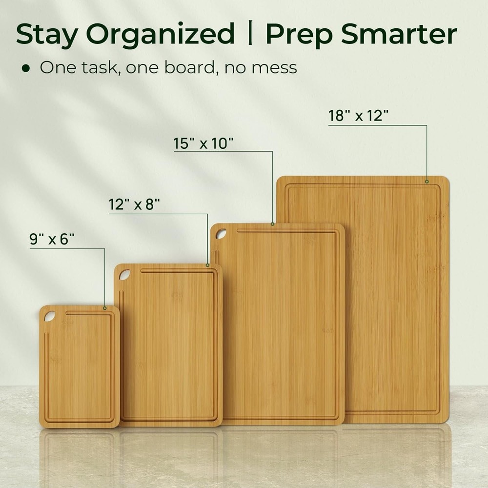 KeeCHEE® 4-Pcs Natural Bamboo Cutting Board