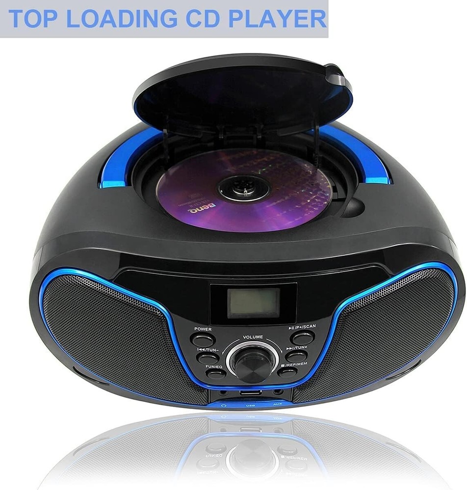 Compact CD Player Boombox with Bluetooth, AUX & Headphone Jack - Modern Design