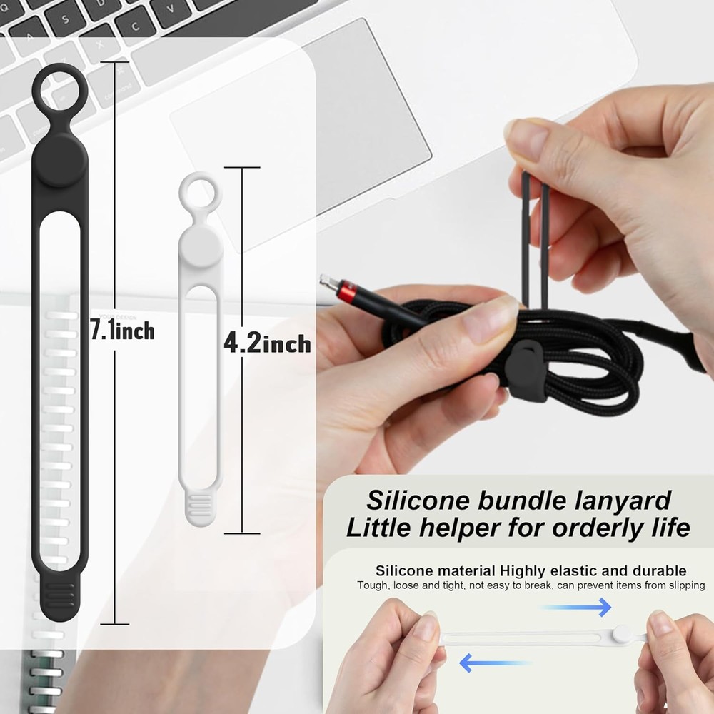 Silicone Cable Ties Reusable 16pcs Black White Organizer