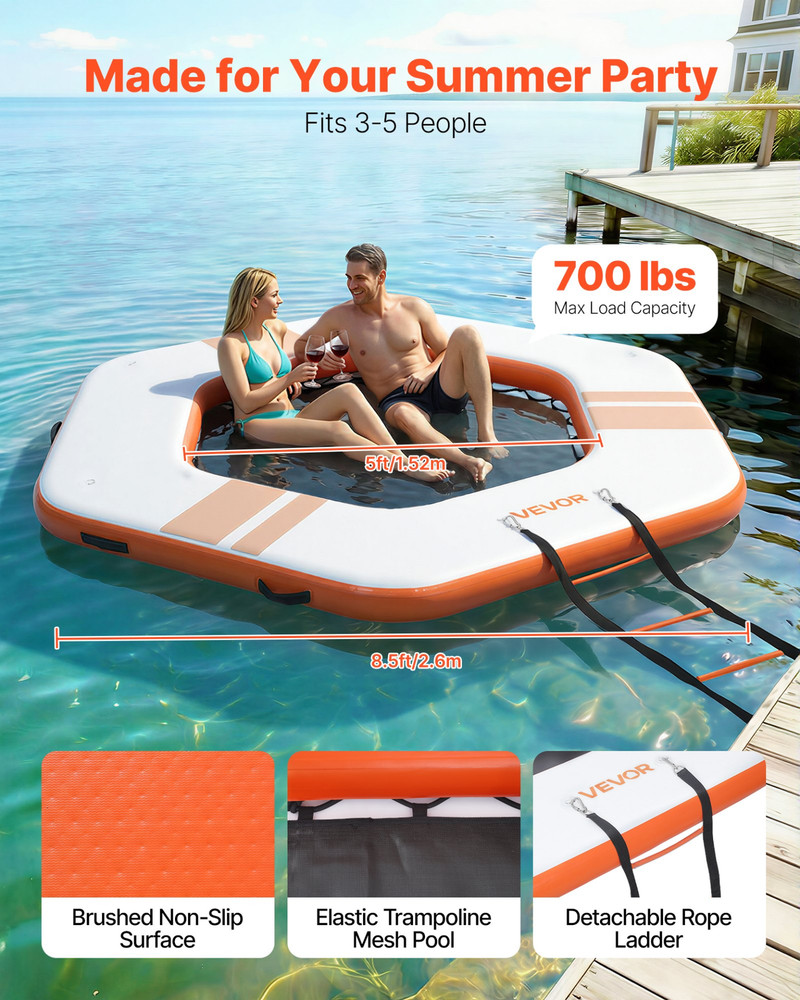 Inflatable Floating Dock, 8.5x8.5 FT Inflatable Dock Platform, Orange