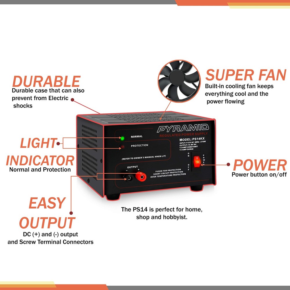 Universal Compact Bench Power Supply- 12 Amp Linear Regulated Home Lab Black