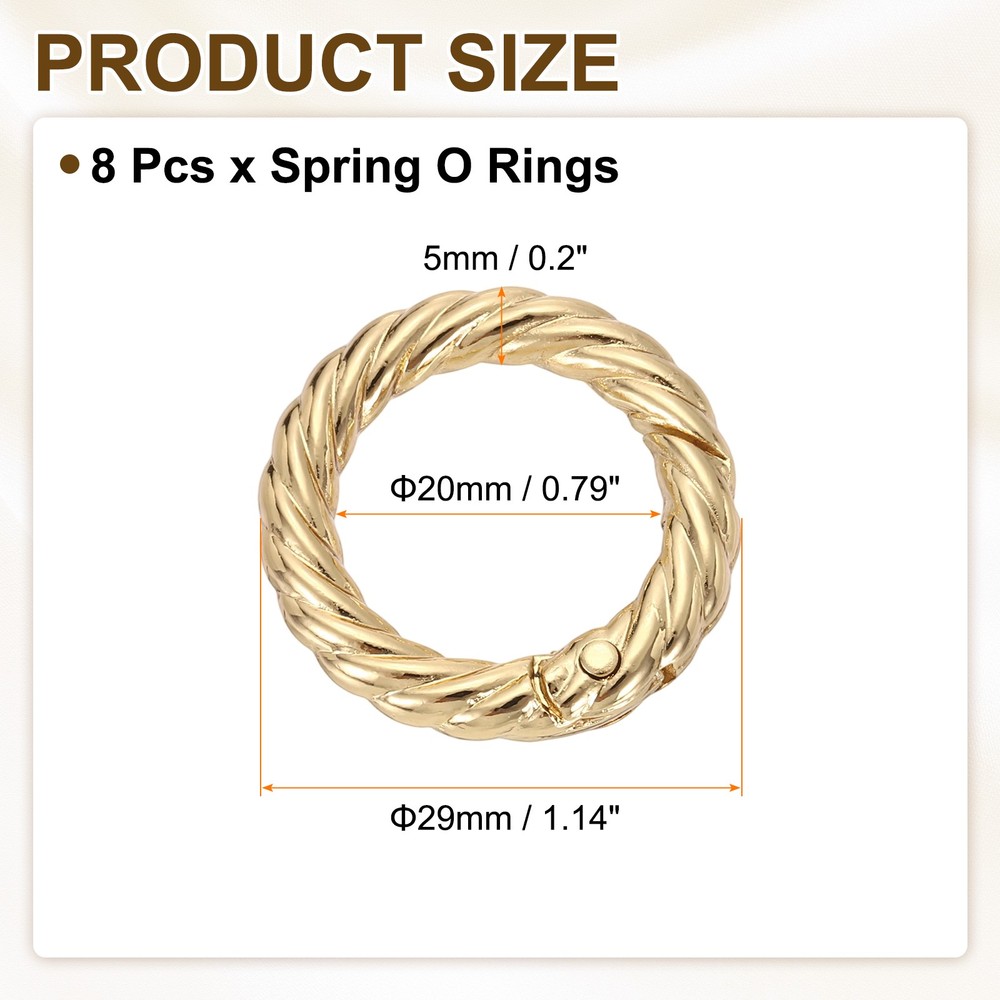 8pcs Spring O Rings 3/4" Round Trigger Metal Snap Hook Key Ring Light Gold