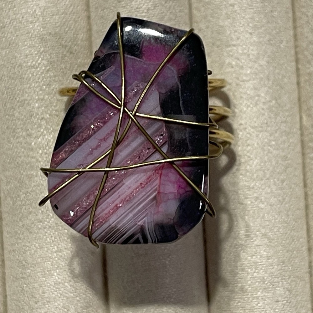 Wire Wrapped Fluorite Ring - Adjustable - Smooth