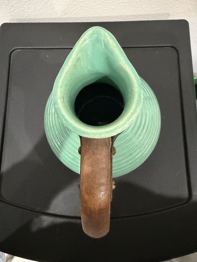 Vintage Bauer Pitcher Wood Handle Ring Ware Ring Ware Turquoise Blue Green