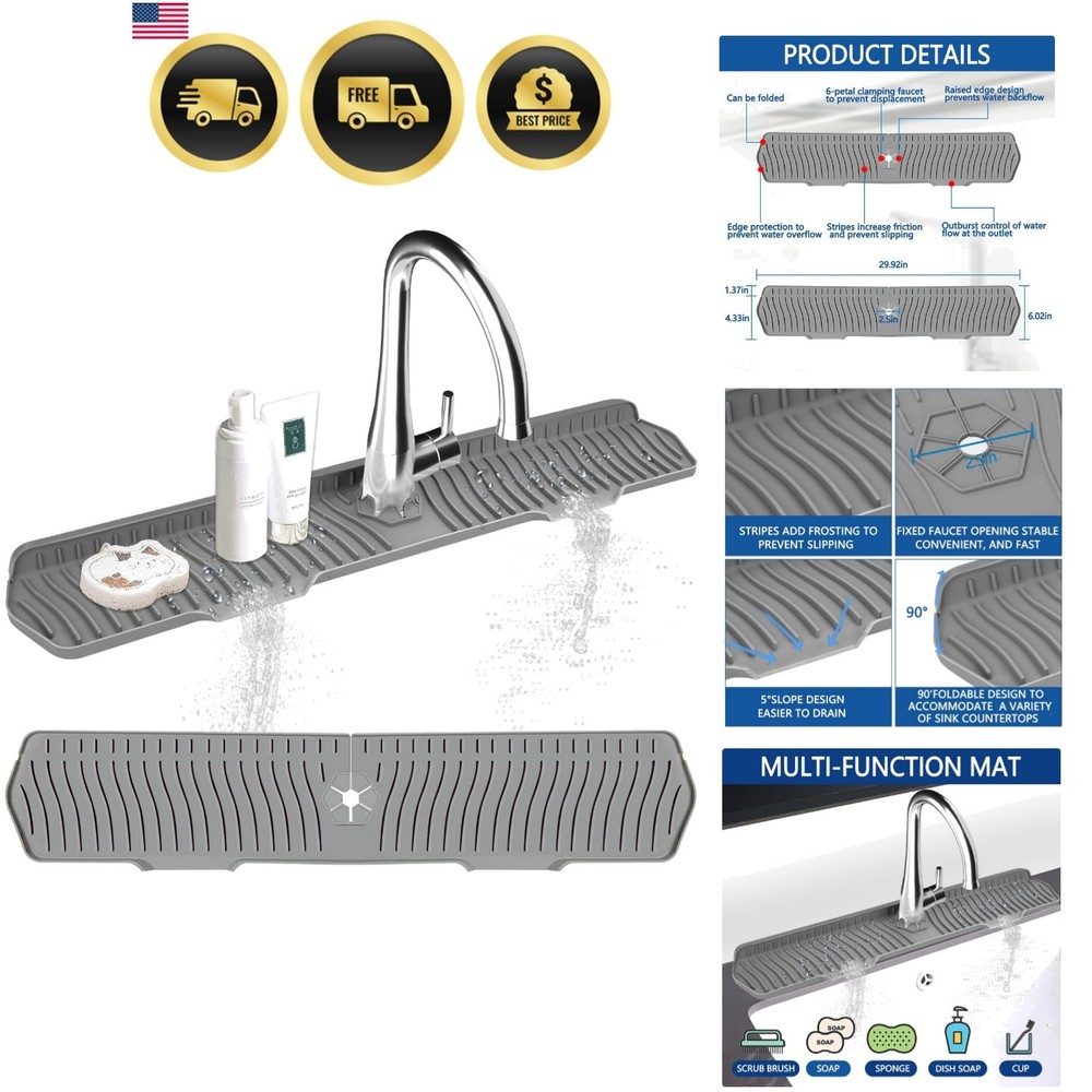 Kitchen Sink Splash Guard Gen2-30" x 6'' Silicone Sink Mat Splash Guard fit f...