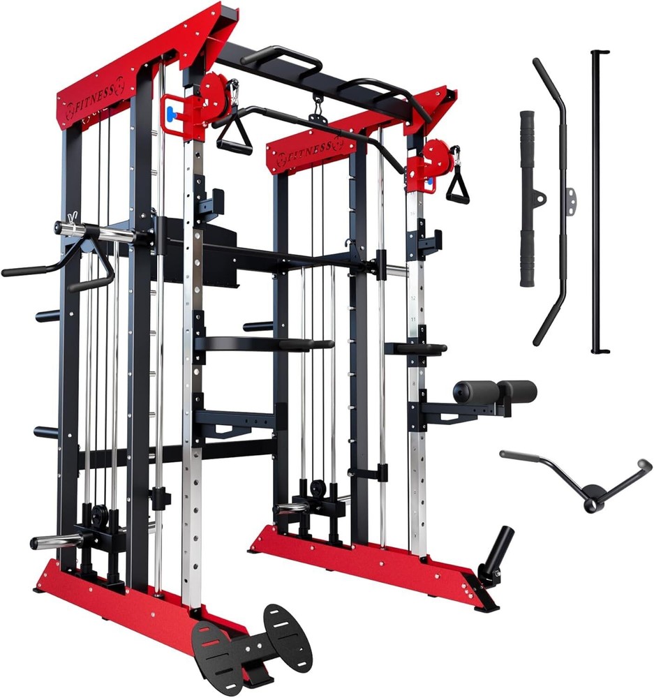 Power Cage Smith Machine - 3600lbs Multi-Functional Power Rack w/Cable Crossover