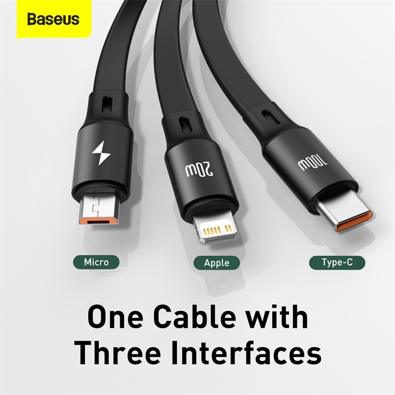 Baseus 100W 3 in 1 USB C Fast Cable Retractable Cord For iPhone Micro USB Type C
