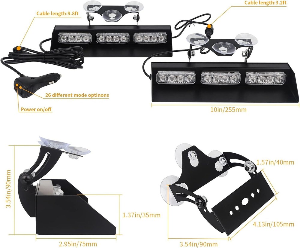 XRIDONSEN Emergency Dash Strobe Lights Bar Safety Warning Flash Windshield Light