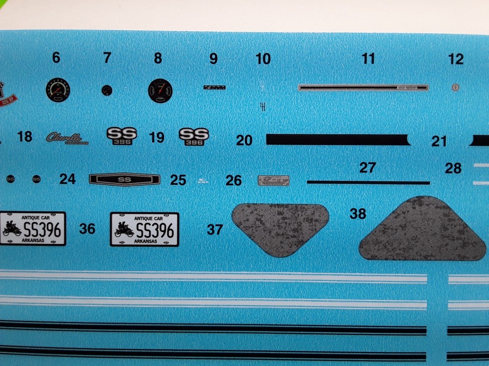 Decal Sheet 69 1969 Chevelle SS 396 1/25 Revell Scripts Emblems Dash Cluster