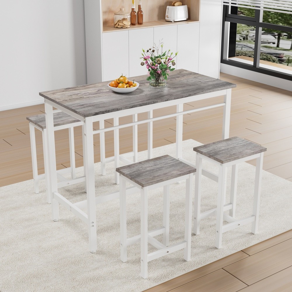 Modern 5 Piece Bar Table Set Counter Height Dining Kitchen Table w/ 4 Bar Stool