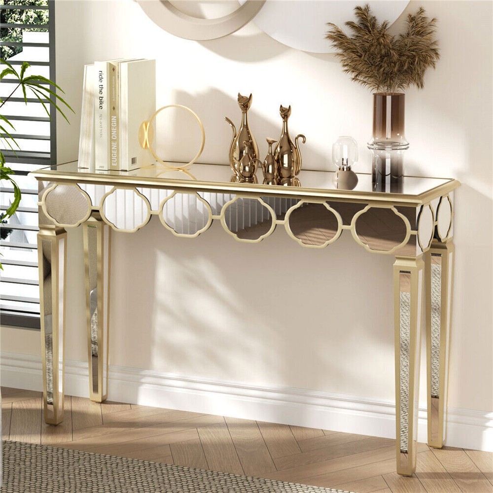Mirrored Console Table Narrow Silver Entryway Sofa Table for Home Office Storage
