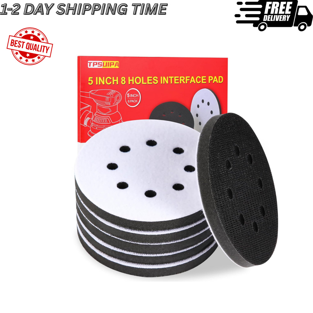 6pc 5" 8 Holes Interface Pads Orbital Sander Sanding Foam Pad Hook Loop Buffer