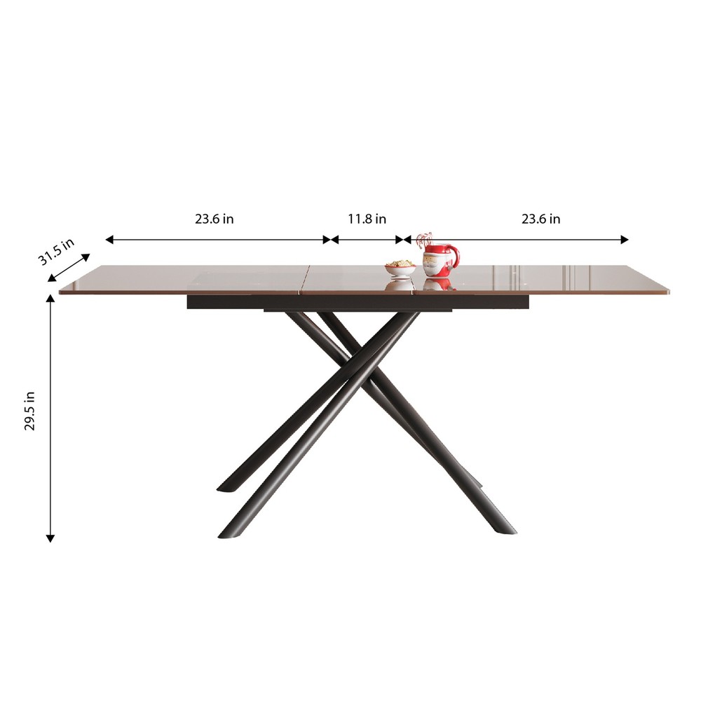59-inch Modern Rectangle Expandable Dining Table with Retractable Leaf, Black