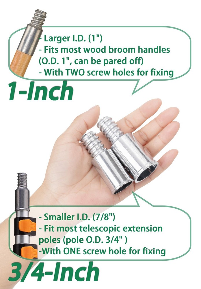 2-Pack 1" Threaded Tips Replacement for Extension Poles Repairing Push Broom ...