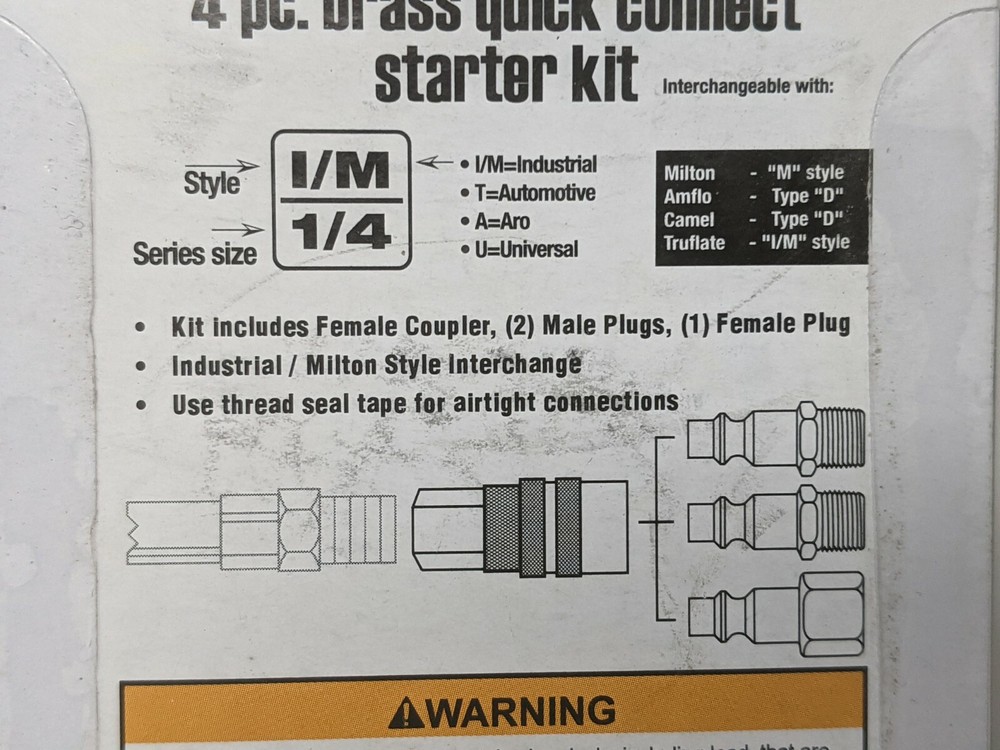 Central Pneumatic Brass Industrial Quick Coupler Set 4 Pc