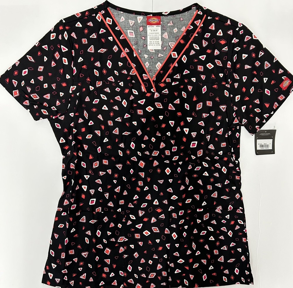 Dickies Women’s Scrub V-Neck Geometric Design Size S
