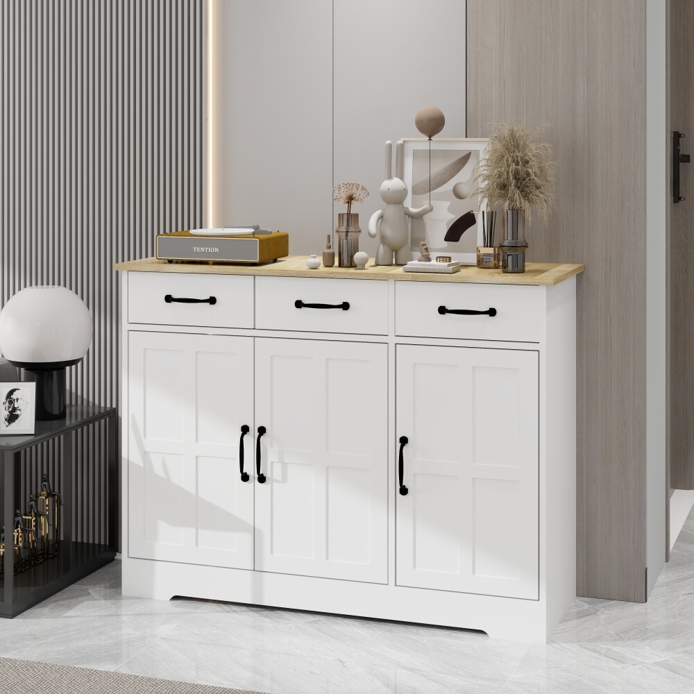 Simple Design Buffet Cabinet Storage Sideboard with 3 Drawers&3 Doors White