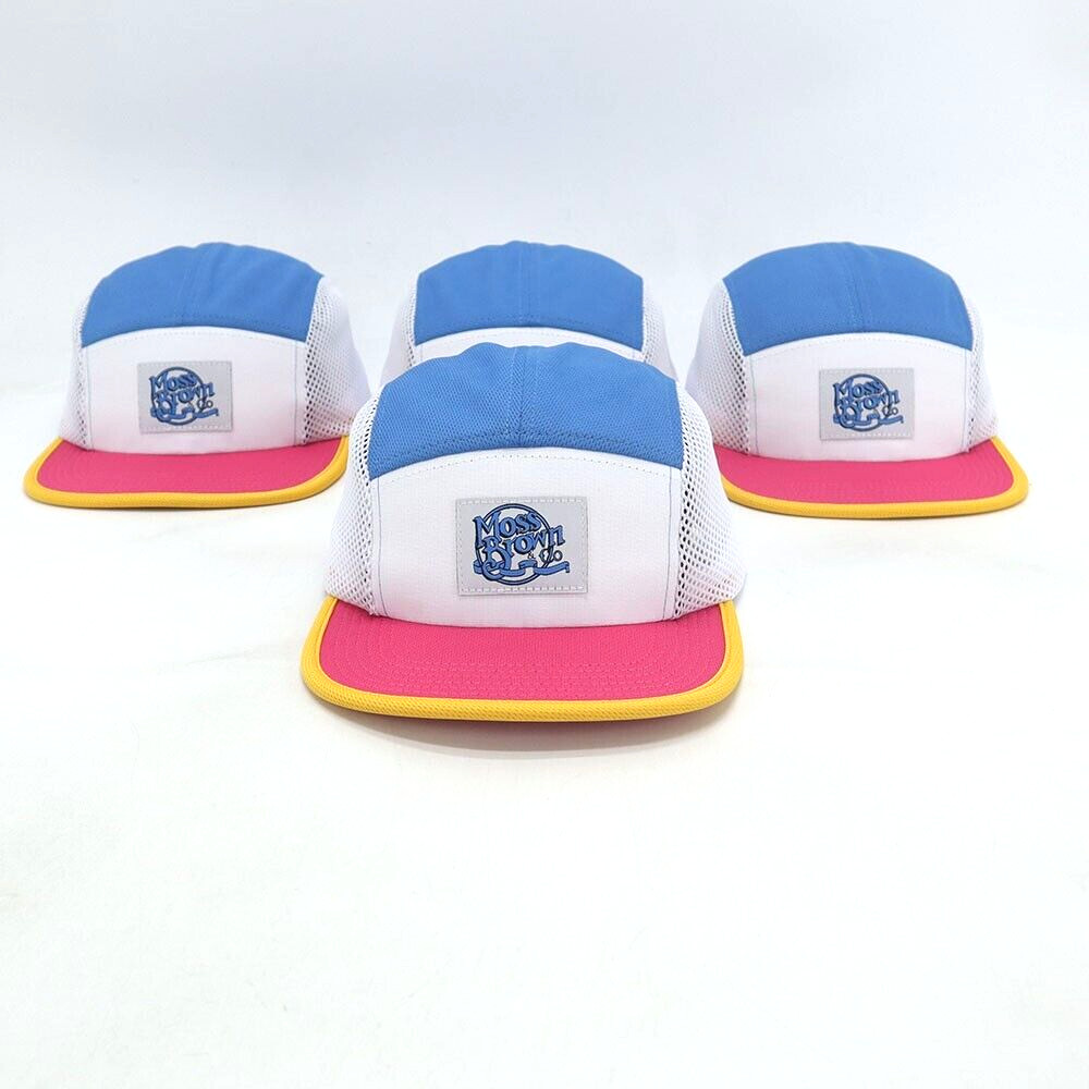 Moss Brown 5-Panel Vented Running Cap, Never Released, Pink Blue and Yellow