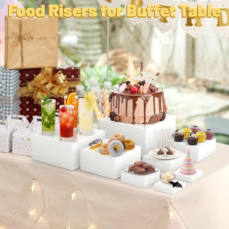 Acrylic Display Riser Set 8 Stands Buffet Food Organizer Multi Level Tableware