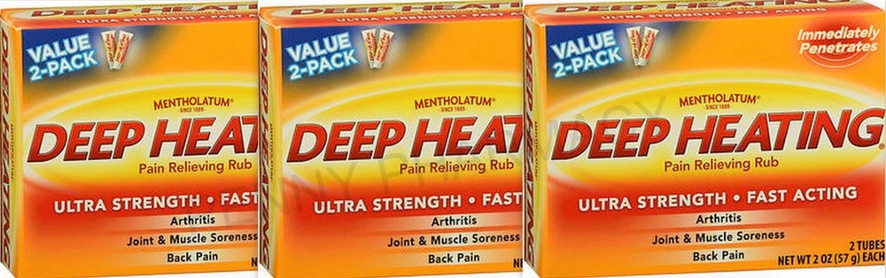 Mentholatum Deep Heating Pain Rub 2oz TWIN PACK ( 3 boxes ) 6 tubes total ^^