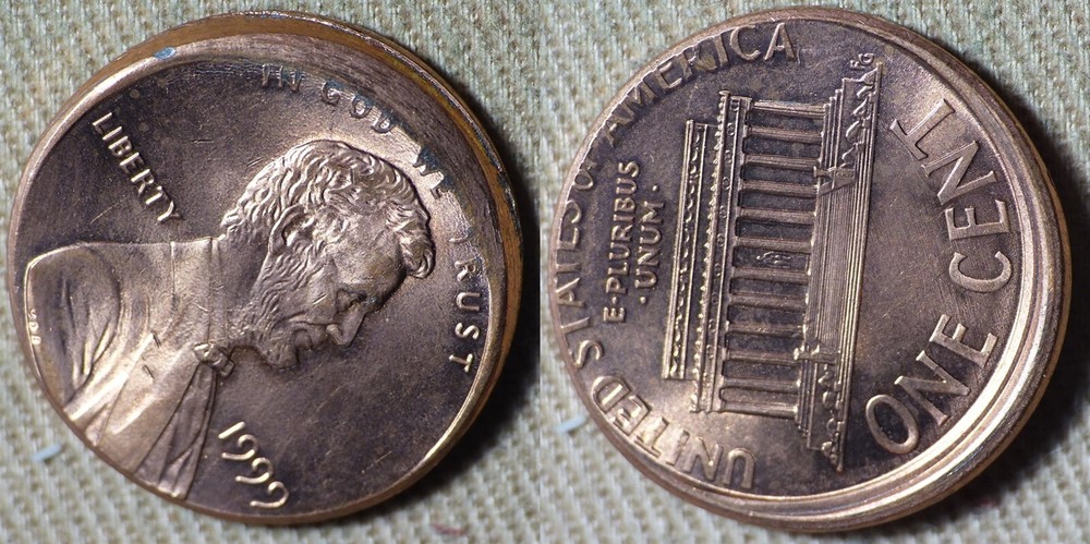 Error : 1999 Lincoln Cent Broadstrike Partial Tilted Collar IREC2473