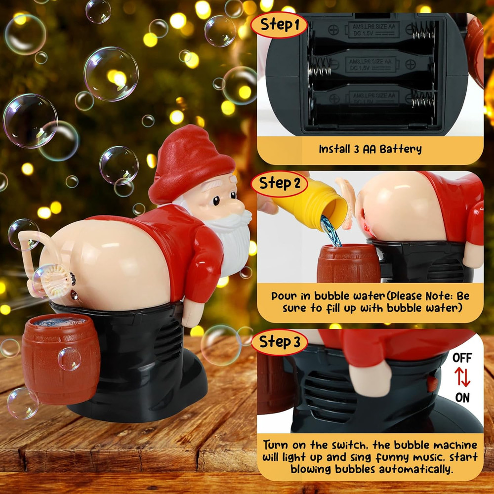 Funny Santa Bubble Butt Machine Toy Automatic Bubble Blower + Music Light Gift