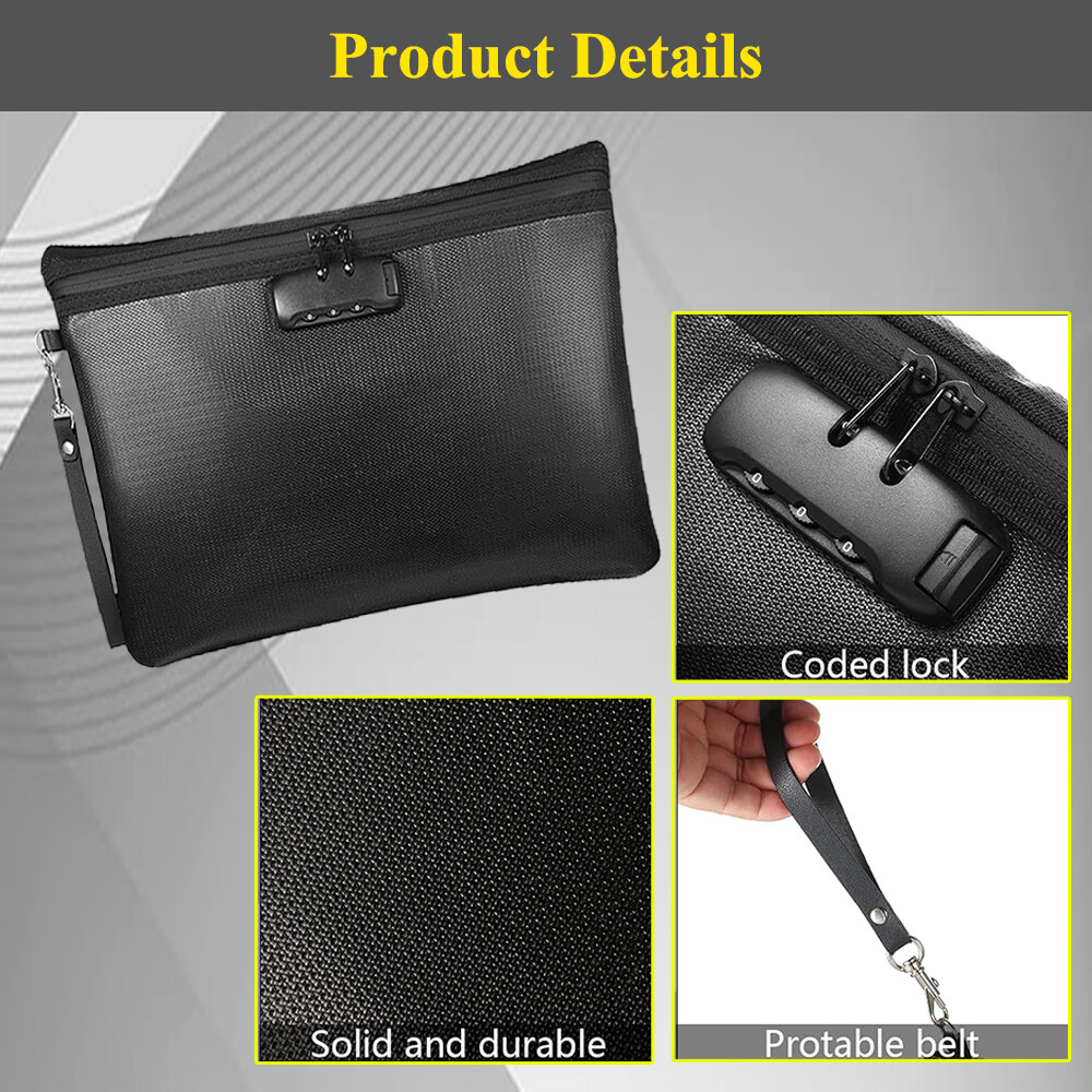 Fireproof Document Bag with Lock Money Pouch Waterproof Secure Zipper Closure