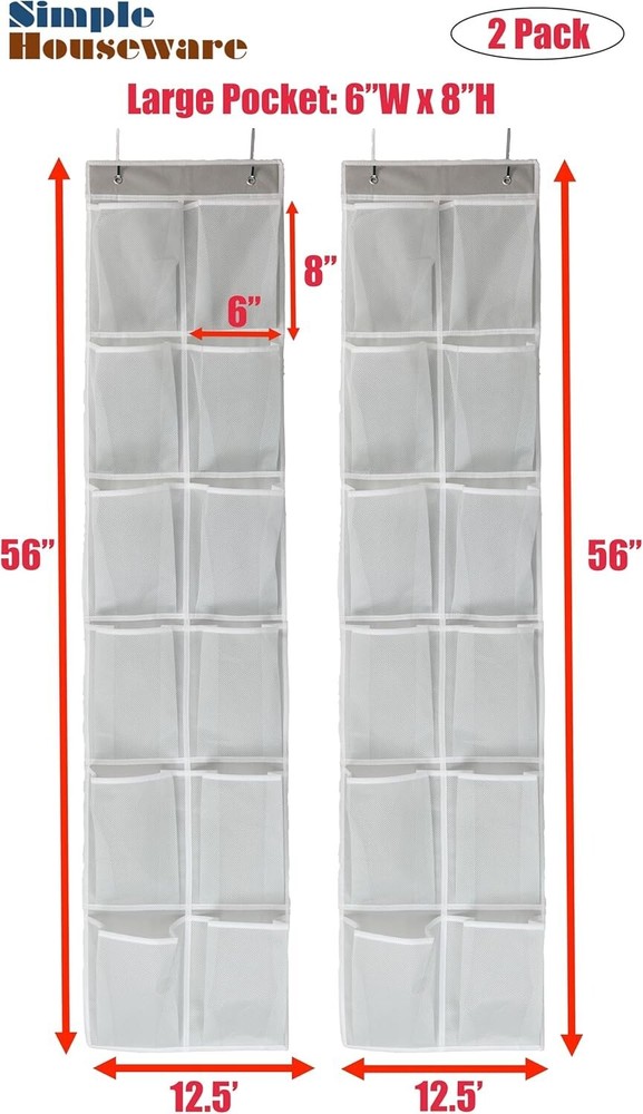 2PK Over Door Hanging Shoe Organizer - 12 Spacious Pocket Solution