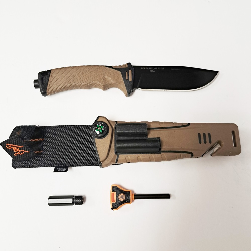 Tactical Fixed Blade Survival Knife with firestarter, LED light, compass, MORE!