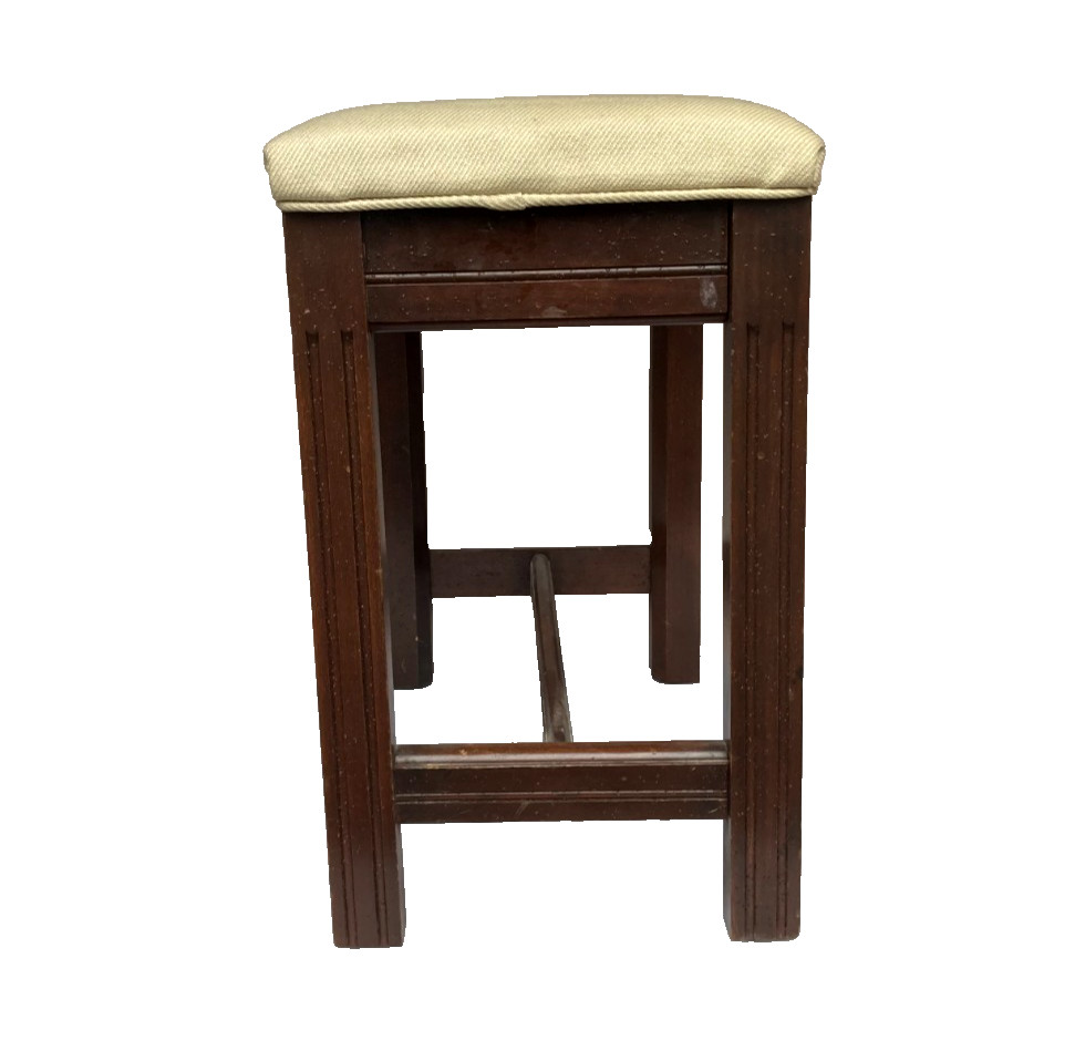 Vintage MCM Upholstered Solid Wood Piano Bench Stool