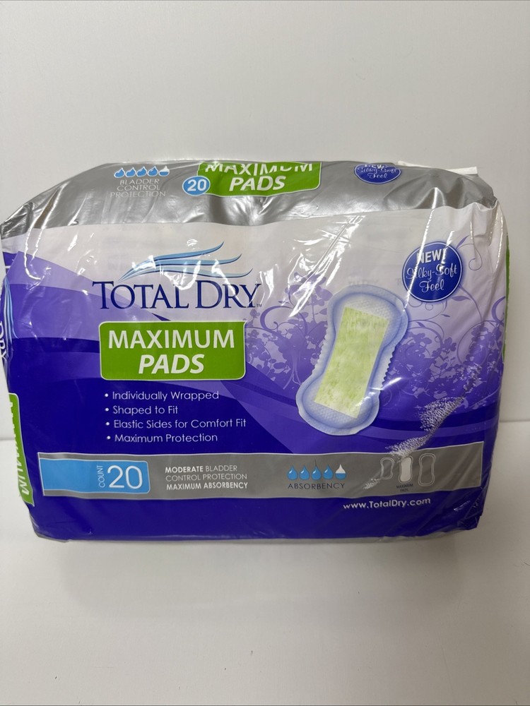 TotalDry Maximum Pads, 20 Count – New Package, Silky Soft Feel