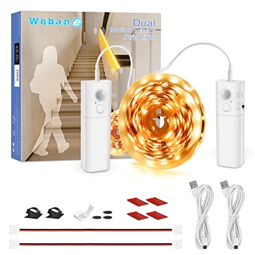 Dual Motion Sensor Under Bed Lights,Rechargeable 16.4ft White Warm White