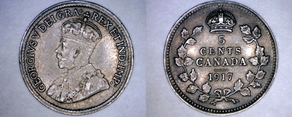 1917 Canada 5 Cent World Silver Coin - Canada - George V