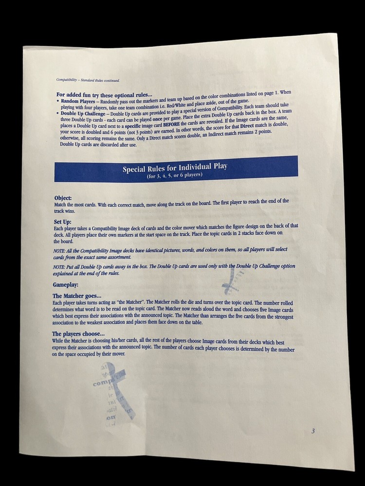 Mattel Compatibility Board Game Cards Counted 100% Complete