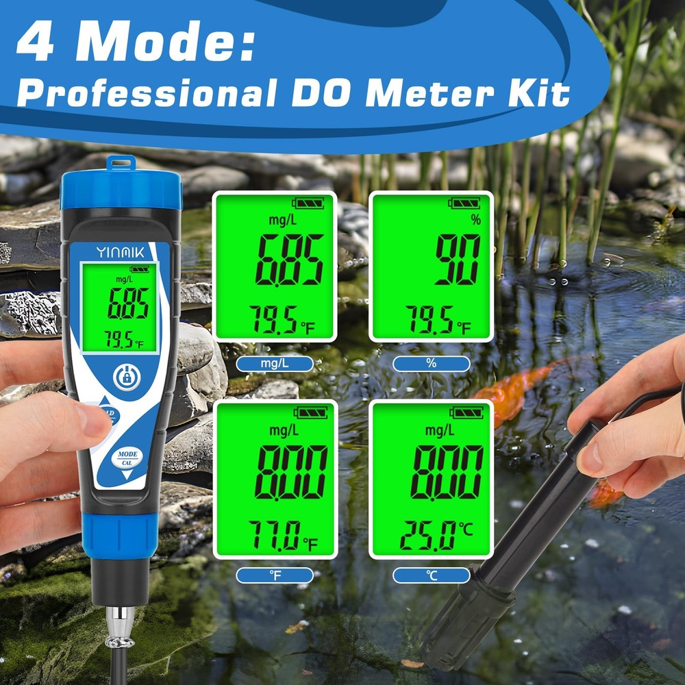 YINMIK Dissolved Oxygen Meter Digital Dissolved Oxygen Test kit for Aquarium Oxy