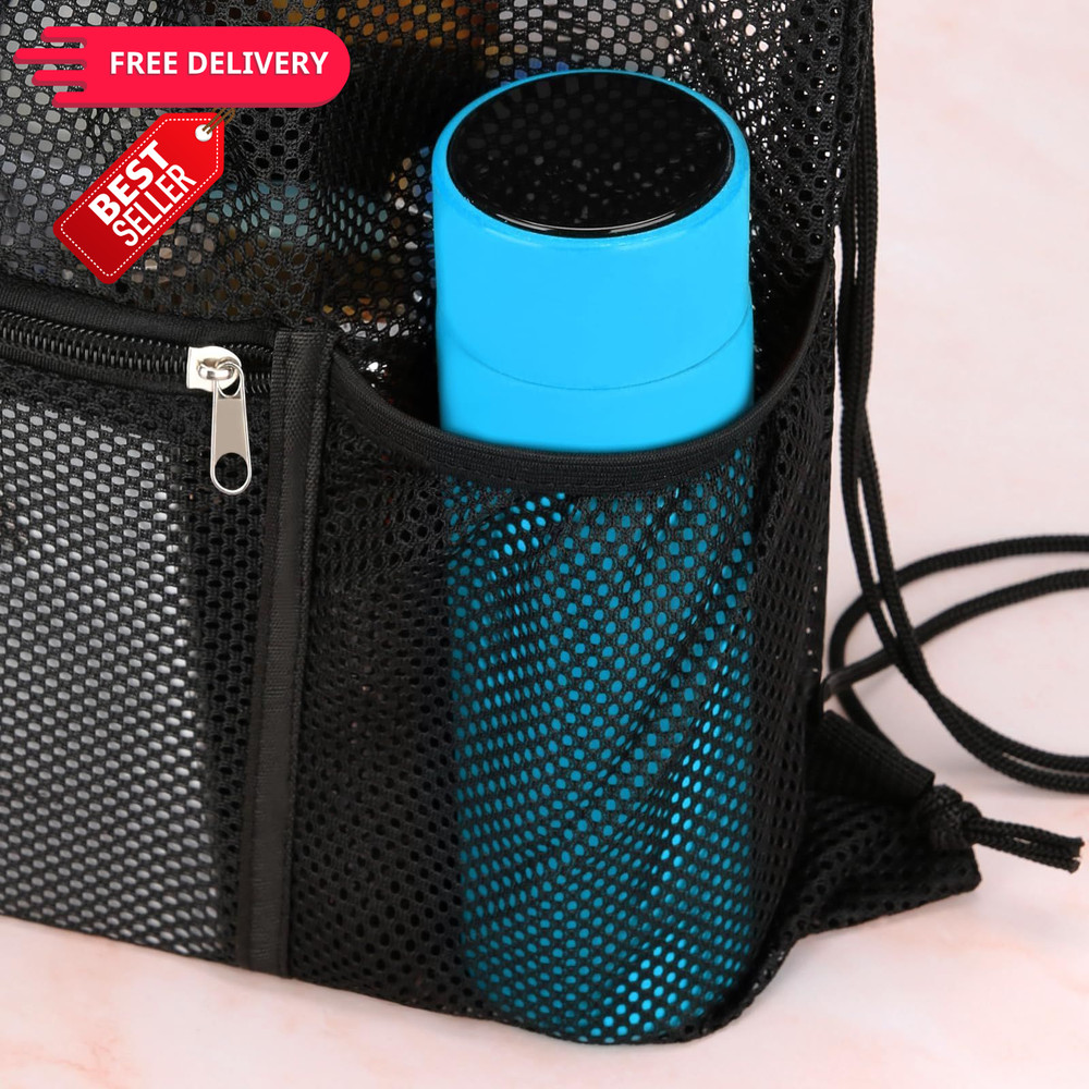 NATURAL STYLE 2 PACK Mesh Drawstring Backpack Bag, Multifunction Large, Black