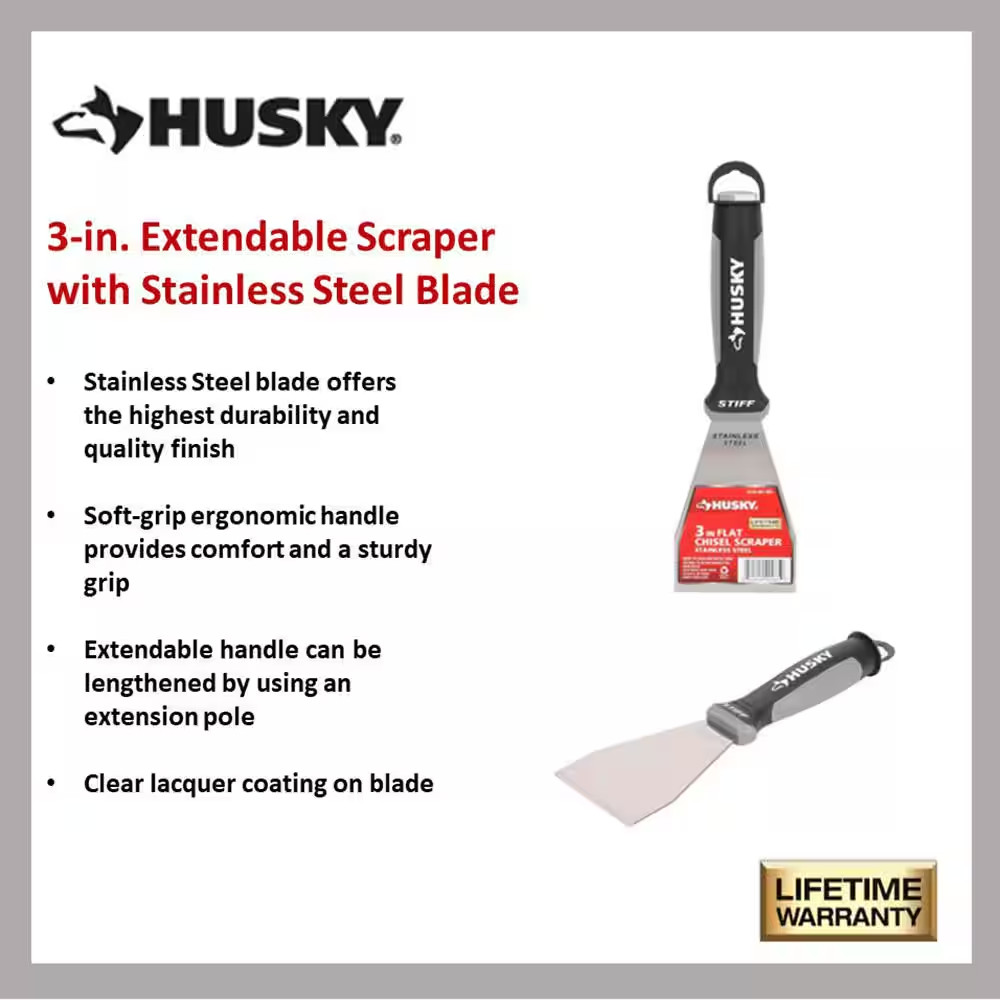 3 In. Flat Extendable Scraper with Stainless Steel Blade