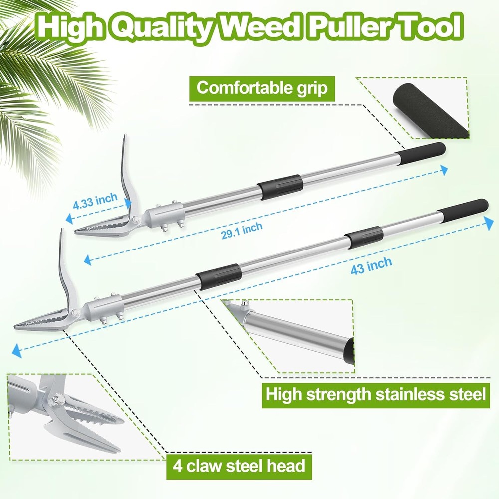 Weed Puller Tool with Gloves, Long Handle Stand up Weed Tool, Heavy Duty Weeder