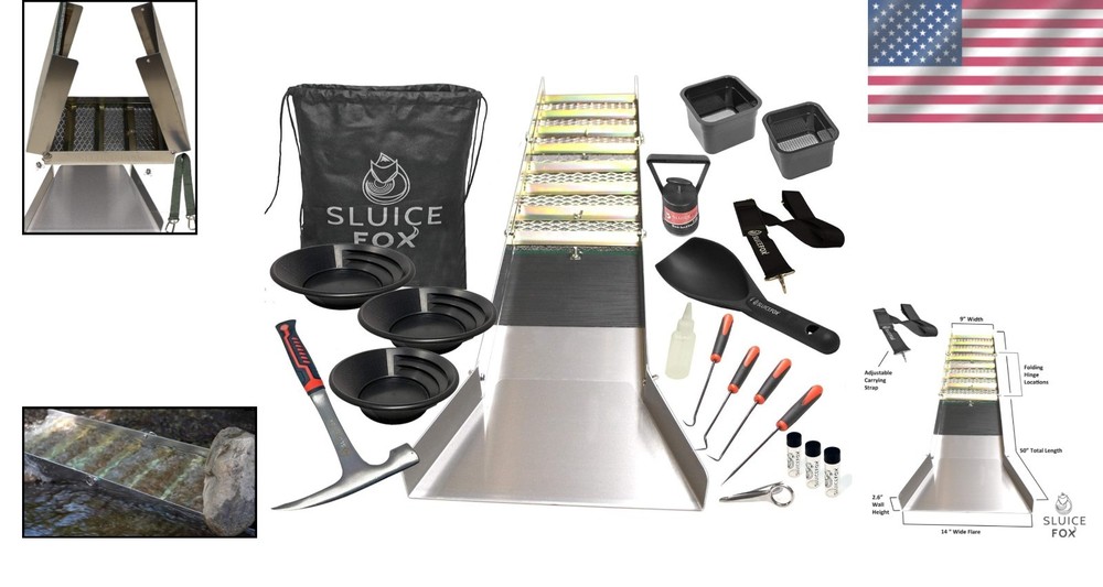 Durable 23-Piece Gold Mining Kit Featuring Folding Sluice Box and Tools