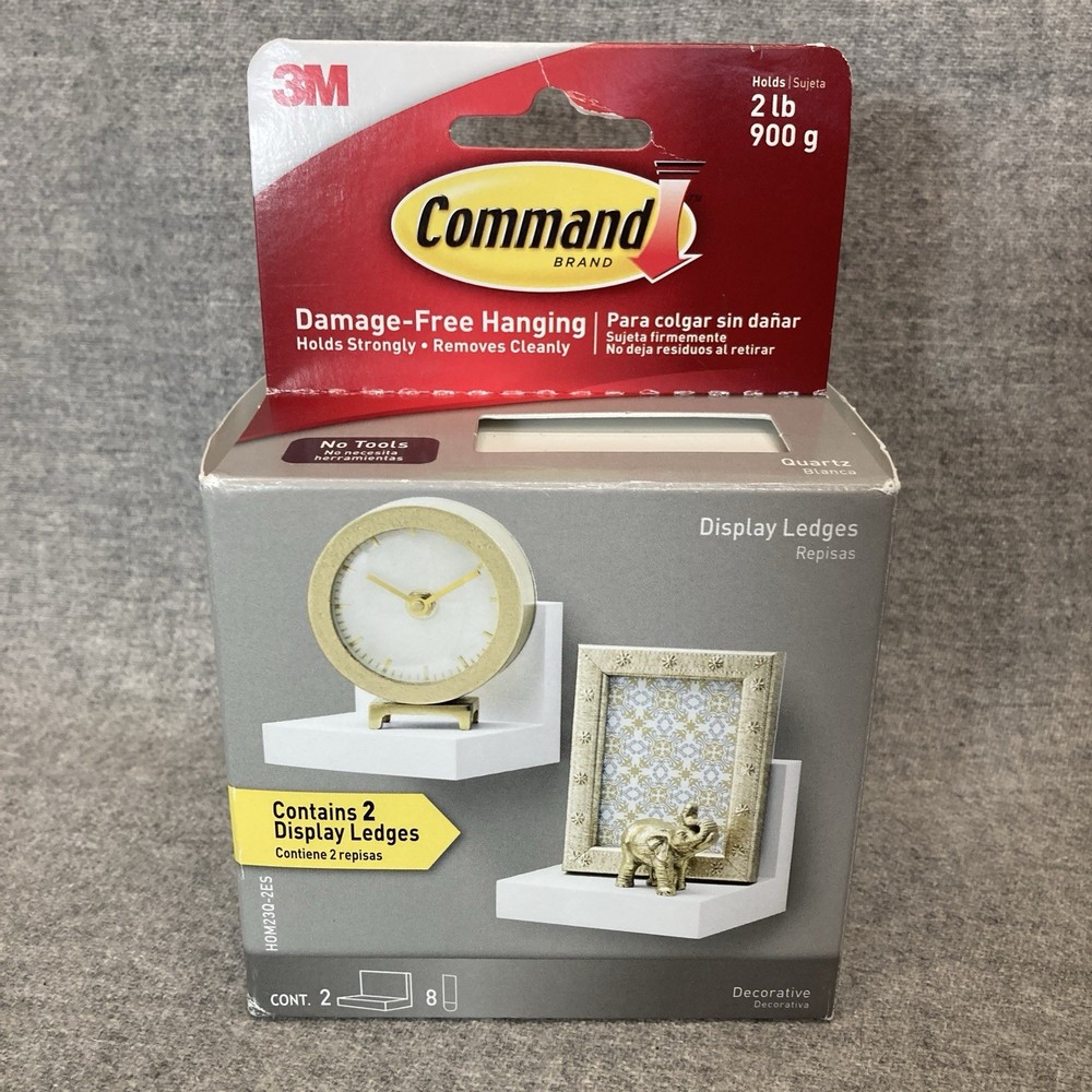 3M Command Display Ledges 2 Pack White New Wall Shelf Shelves Ledge Decor 2 Lbs