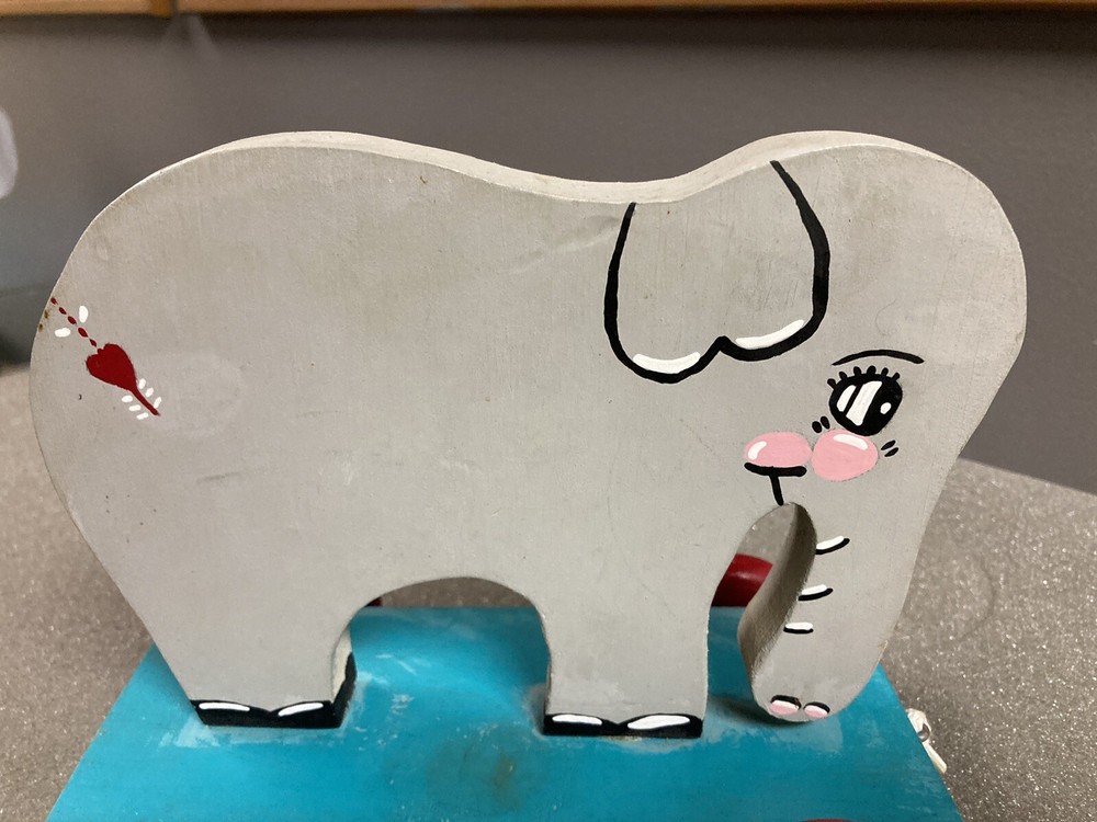 Vintage Wooden Grey Elephant Pull Toy