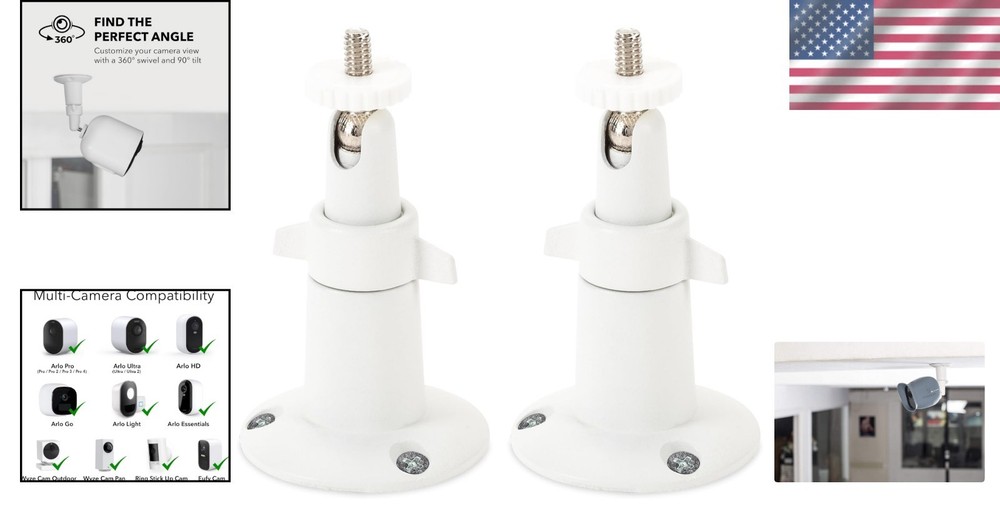 Durable Two-Pack Adjustable Wall Mount for Arlo Essential & Pro Models - White