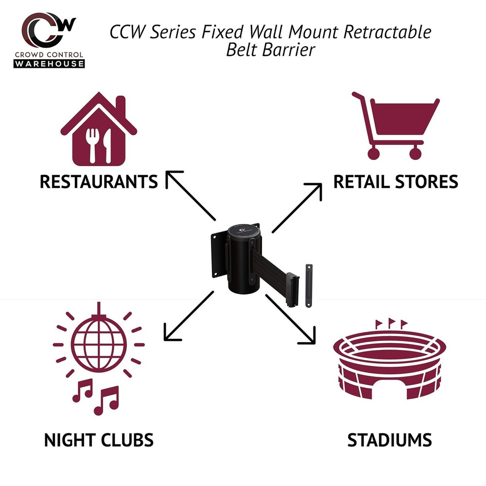 Crowd Control Wall Mount Retractable Belt Barrier System WMB-125 Fixed Single