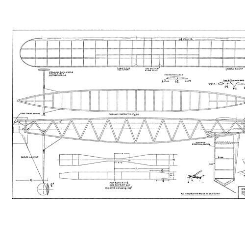 1938 Push-Pull Rubber Power 35" WS Model Airplane Printed Plans & Templates