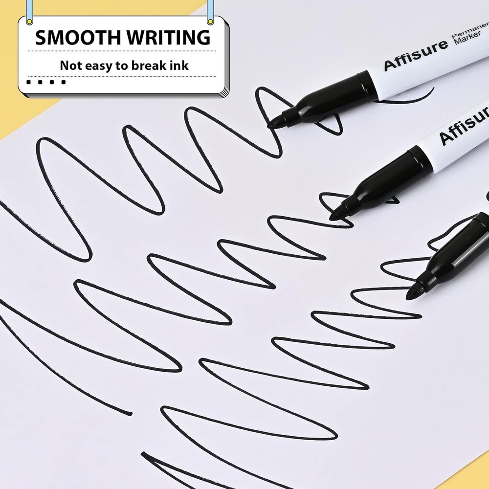 Affisure Permanent 60 Pack Black Permanent Markers, bulk, quick drying