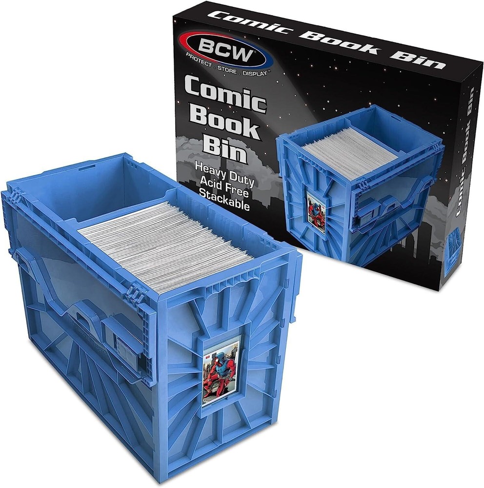 X2 BCW Comic Book Storage Bins Heavy Duty Plastic Boxes Stackable Hold 150 Blue